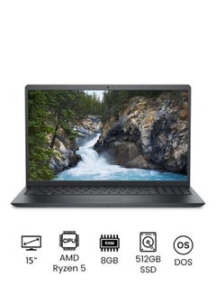 Vostro 3515 Laptop With 15-Inch FHD Display, AMD Ryzen5 Processor/8GB RAM/512GB SSD/DOS(Without Windows)/AMD Radeon Graphics English/Arabic Black