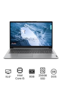 Ideapad 1 15IAU7 Laptop With 15.6-Inch FHD Display, Core i5 Processor/8GB RAM/256GB SSD/DOS(Without Windows)/Integrated Intel Iris Xe Graphics/ English/Arabic Cloud Grey