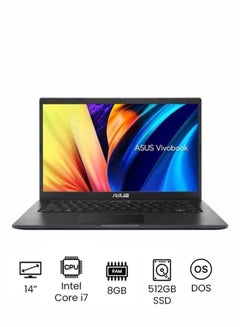 Vivobook X1400EP-EK359 Laptop With 14-inch FHD Display, Core i7 Processor/ 8GB RAM/ 512GB SSD/DOS(Without Windows)/2GB NVIDIA GeForce MX330 Graphics English/Arabic Black