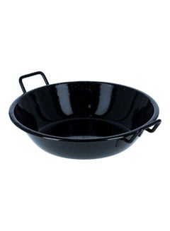 Wok Pan With Enamel Coating Stylish Design With Extra Flat Base And Raised Handles Easy Food Release And Cleanup Black 22cm