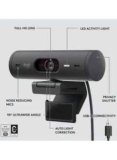 Logitech Brio 500 Full HD Webcam with Auto Light Correction, Show Mode, Dual Noise Reduction Mics, Privacy Cover, Works Microsoft Teams, Google Meet, Zoom, USB-C Cable Black  - Image 5