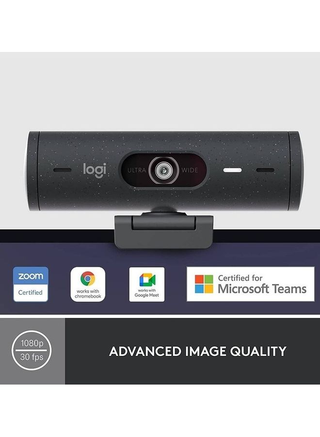 Logitech - Brio 500 Full HD Webcam with Auto Light Correction, Show Mode, Dual Noise Reduction Mics, Privacy Cover, Works Microsoft Teams, Google Meet, Zoom, USB-C Cable Black - Image 1