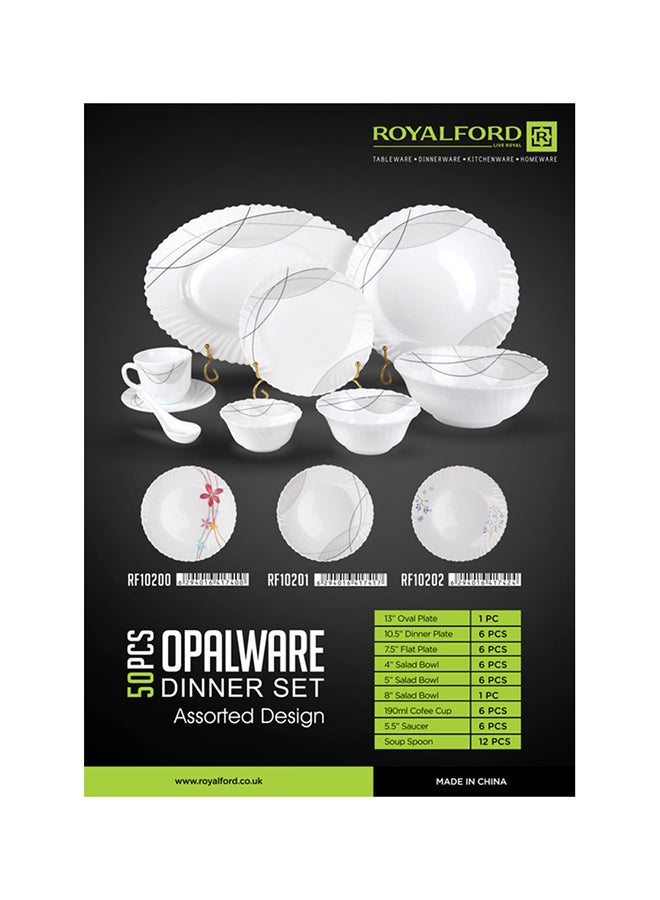 Royalford - 50 Pcs Opalware Dinner Set, RF10202 | Assorted Design | Lightweight, Beautiful Design Opal Dishes Sets Service for 6 Purple Purple - Image 1