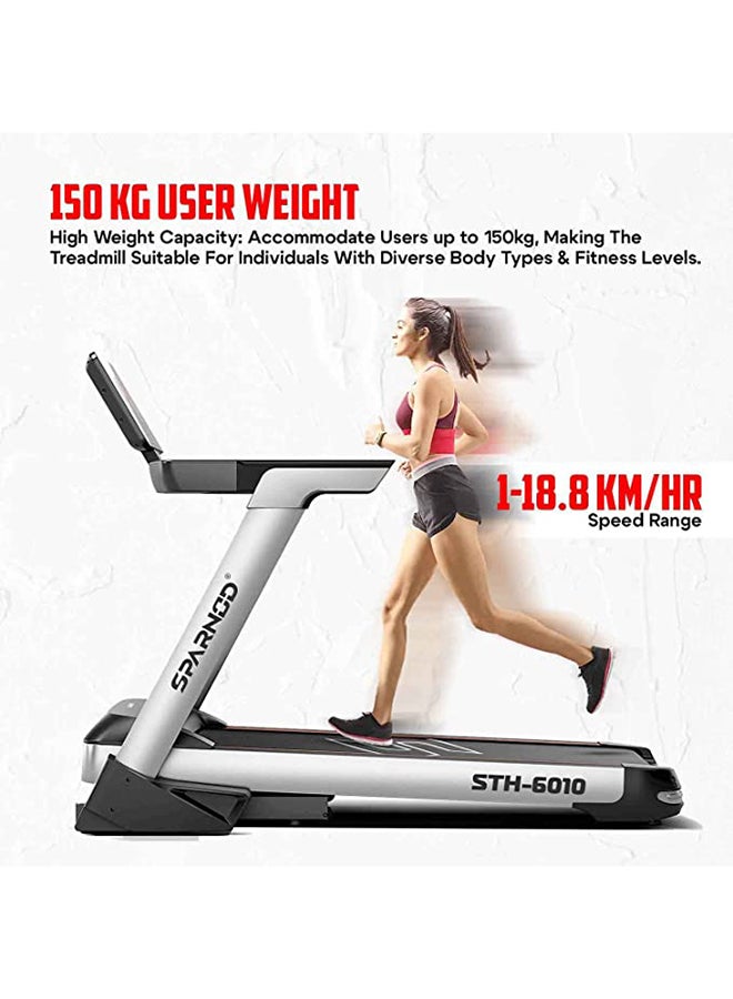 Sparnod Fitness STH-6010 3-Hp Continuous (6Hp Peak) Automatic Motorized Treadmill for Home Use - Large 15.6 Inches TFT Screen with Bluetooth Speakers