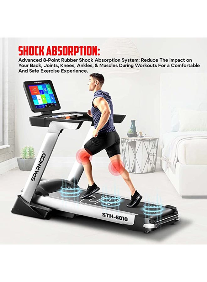 Sparnod Fitness STH-6010 3-Hp Continuous (6Hp Peak) Automatic Motorized Treadmill for Home Use - Large 15.6 Inches TFT Screen with Bluetooth Speakers
