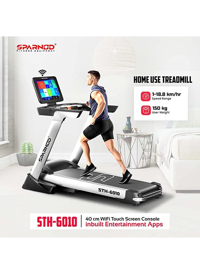 Sparnod Fitness STH-6010 3-Hp Continuous (6Hp Peak) Automatic Motorized Treadmill for Home Use - Large 15.6 Inches TFT Screen with Bluetooth Speakers