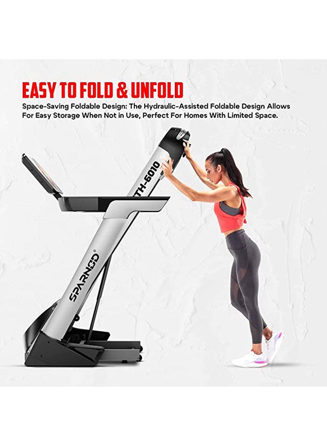 Sparnod Fitness STH-6010 3-Hp Continuous (6Hp Peak) Automatic Motorized Treadmill for Home Use - Large 15.6 Inches TFT Screen with Bluetooth Speakers