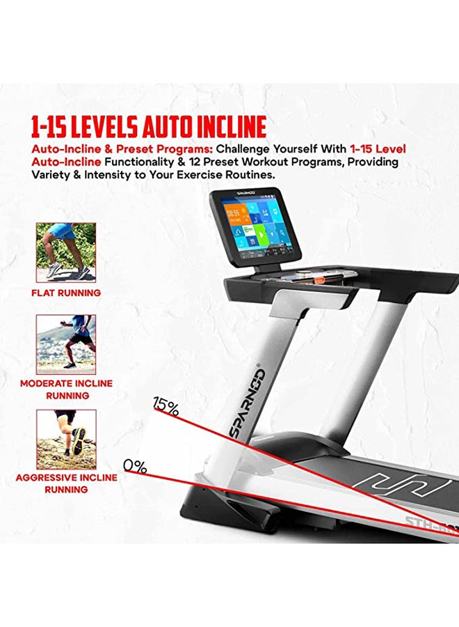 Sparnod Fitness STH-6010 3-Hp Continuous (6Hp Peak) Automatic Motorized Treadmill for Home Use - Large 15.6 Inches TFT Screen with Bluetooth Speakers