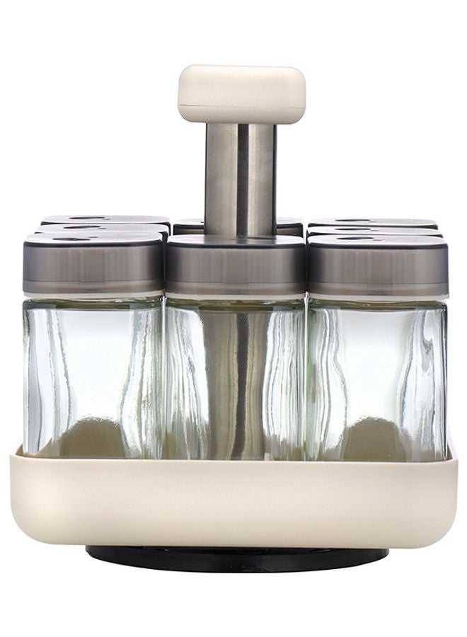 Royalford - Spice Rack Set, 8 Jars with Revolving Stand, RF10520 | 8-in-1 Masala Rack Set/ Condiment Set/ Spice Container | Store Spices, Salt, Sugar, Coffee Powder, Etc Beige/Brown 14.8x14.8x16cm - Image 1