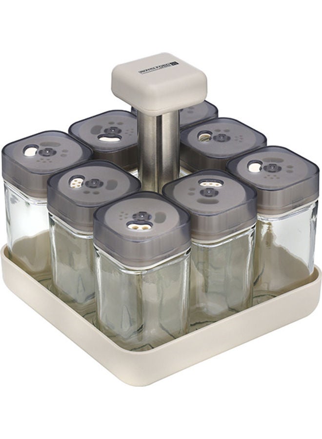 Royalford - Spice Rack Set, 8 Jars with Revolving Stand, RF10520 | 8-in-1 Masala Rack Set/ Condiment Set/ Spice Container | Store Spices, Salt, Sugar, Coffee Powder, Etc Beige/Brown 14.8x14.8x16cm - Image 1