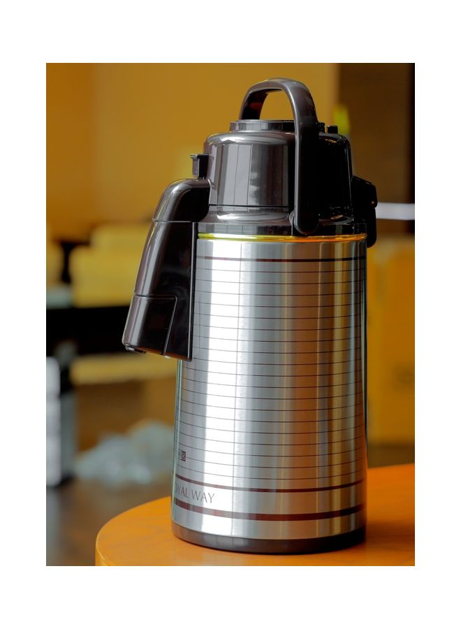 Royalford Airpot Flask, Double Wall Vacuum Insulation, 3L, RF10725 | 360 Rotating Base | Portable & Leak-Resistant | Pump Flask for Hot/ Cold Drinks, Tea, Coffee Silver  - Image 2