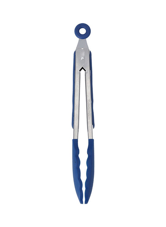 Royalford Silicone Food Tong, 9'' Food Grade Tong, Rf10656 , Stainless Steel Handle With Easy Grip & Smart Padlock System , Tong For Serving, Frying, & Cooking Silver/Blue  - Image 1