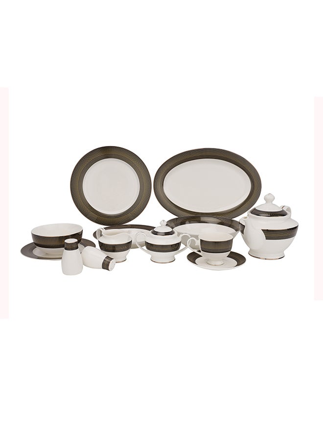 Royalford 83-Piece Premium Bone China Dinner Set With 2X36Cm Oval Plates,12X27Cm Dinner Plates,2X23Cm Salad Bowls,12X22Cm Soup Plates,12X20Cm Flat Plates,12X14Cm Bowls,12X200ml Cups & Saucers,Salt & Pepper Pots,Creamer,Sugar & Tea Pot,Serves 12,White Elegant Floral  - Image 1
