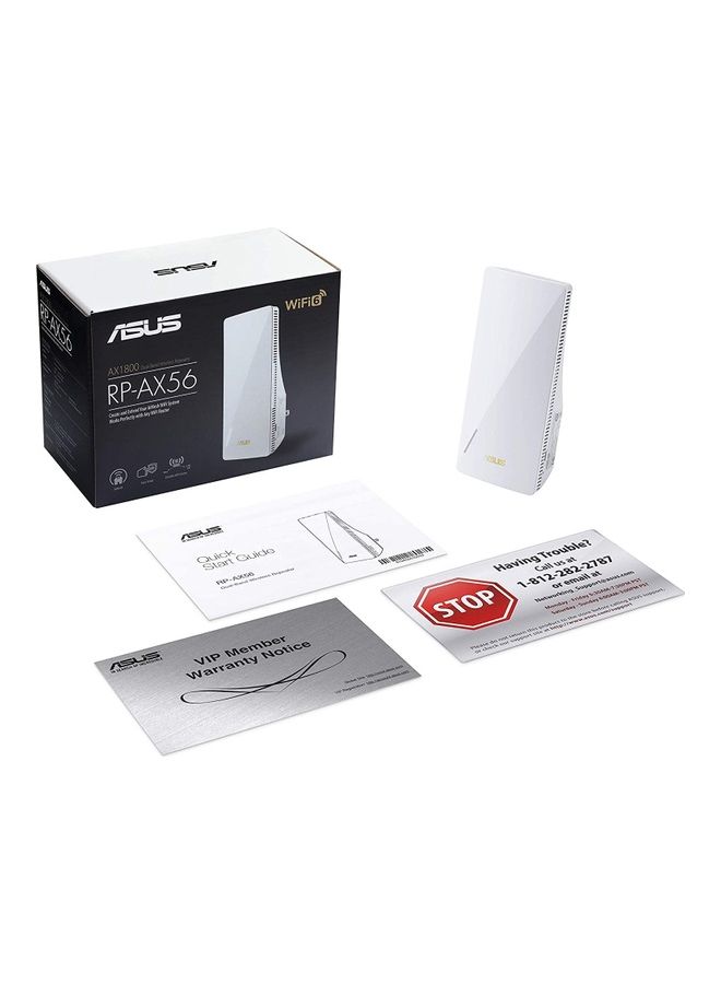 AX1800 Dual Band WiFi 6 802.11ax Repeater & Range Extender RP AX56 Coverage Up to 2200 sq.ft, Wireless Signal Booster for Home, AiMesh Node, Easy Setup White