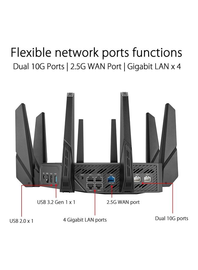 ASUS - ROG Rapture WiFi 6E Gaming Router (GT-AXE16000) - Quad-Band, 6 GHz Ready, Dual 10G Ports, 2.5G WAN Port, AiMesh Support, Triple-Level Game Acceleration, Lifetime Internet Security, Instant Guard Black - Image 1