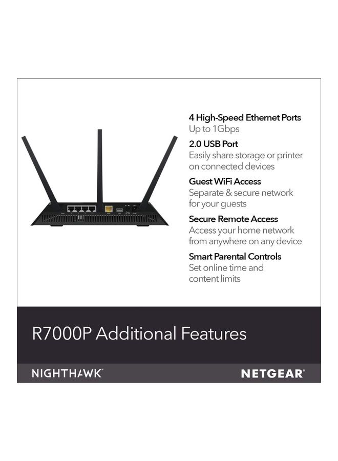 NETGEAR - R7000P Nighthawk AC2300 WiFi Router with NETGEAR Armor, Circle Smart Parental Controls, MU-MIMO Black - Image 1