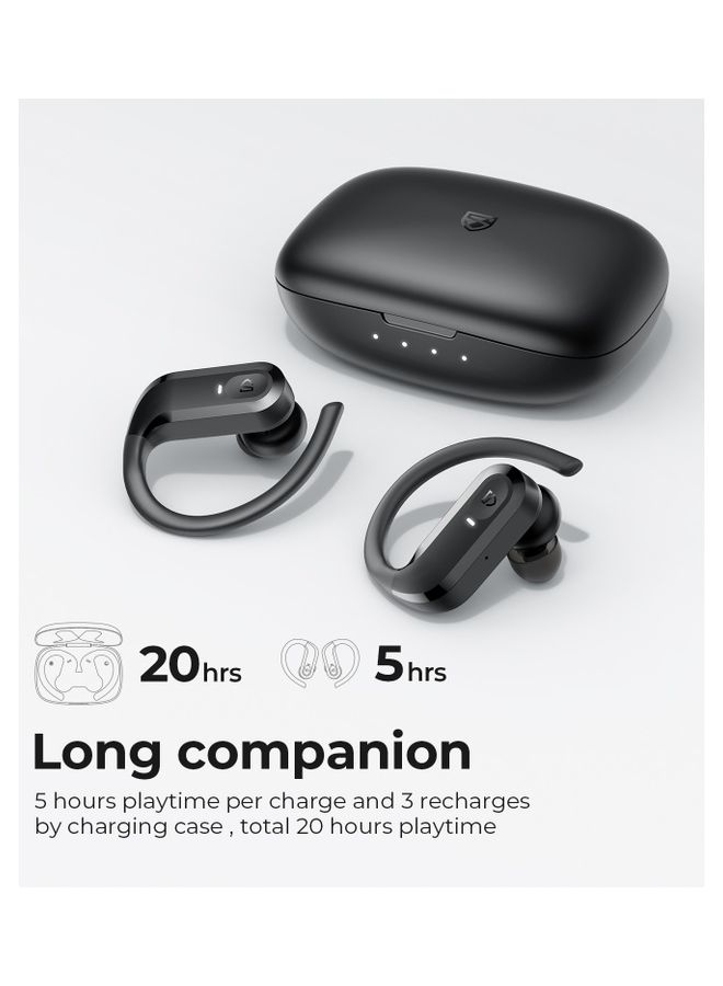 SoundPEATS - S5 True Wireless Earbuds Bluetooth 5.0 Stereo Sound Wireless Earphones With Touch Control IPX7 Waterproof For Sports 12 Mm Driver Over Ear Hooks Headphones Black - Image 1
