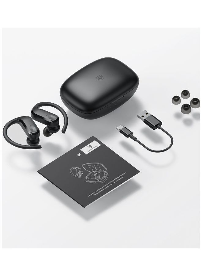 SoundPEATS - S5 True Wireless Earbuds Bluetooth 5.0 Stereo Sound Wireless Earphones With Touch Control IPX7 Waterproof For Sports 12 Mm Driver Over Ear Hooks Headphones Black - Image 1