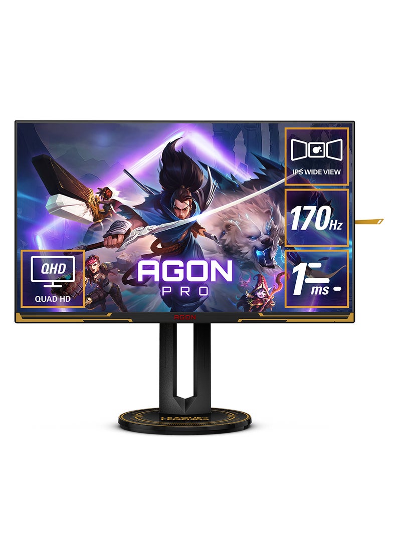 AOC AG275QXL 27 inch (IPS) League of Legends Official Tournament Gaming Monitor, Quad HD (2560 x 1440), 170Hz, 1ms(GtG), VESA DisplayHDR 400, HDMI 2.0 x 2, DisplayPort 1.4 x 2, G-SYNC, LightFX RGB LEDs Black & Gold  - Image 1