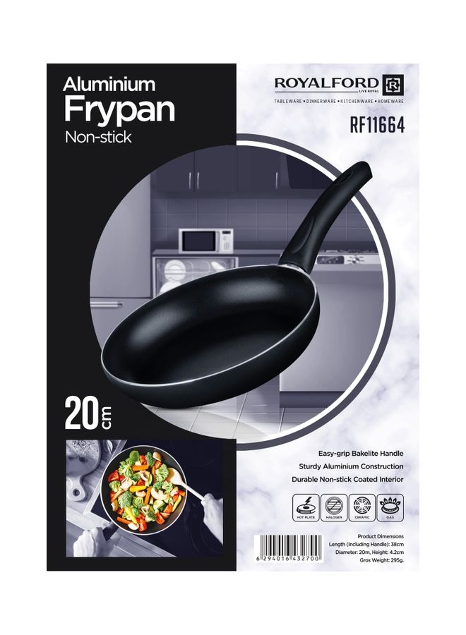 Royalford - Aluminum Fry Pan Strong Aluminum Body With Non-Stick Coating And Bakelite Handle| Heat Resistant Exterior, Compatible With Hot Plate, Halogen, Ceramic And Gas Stovetops Black 38x20x4.2 cmcm - Image 1