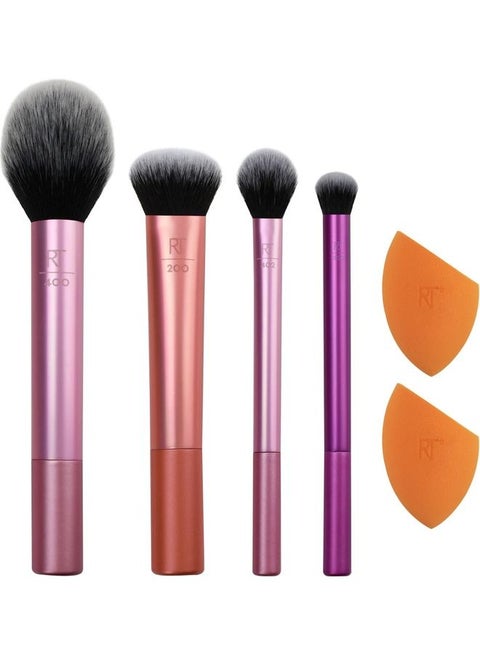 Set Of 6 Makeup Brush Set With 2 Sponge Blenders For Eyeshadow, Foundation, Blush And Concealer Multicolour
