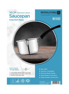 Royalford 16cm Stainless Steel Saucepan, Induction Base, RF11122 | Stainless Steel Kitchen Cookware Stainless Steel 16cmcm  - Image 5