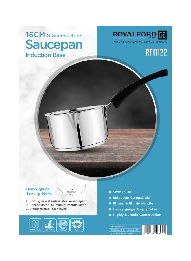 Royalford 16cm Stainless Steel Saucepan, Induction Base, RF11122 | Stainless Steel Kitchen Cookware Stainless Steel 16cmcm  - Image 5