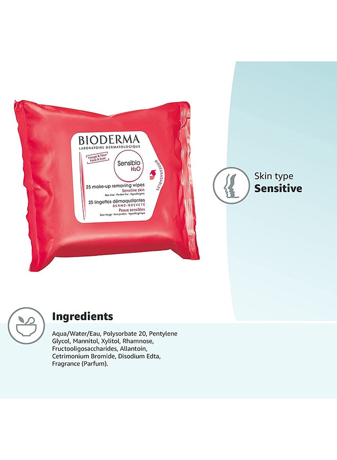 Bioderma - 25-Piece Sensibio H2O Make Up Removing Wipes - Image 1