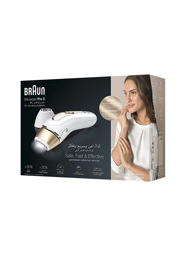 BRAUN - IPL Silk Expert Pro 5 PL 5117 Safest And Fastest Visible Permanent Hair Removal White/Gold - Image 1