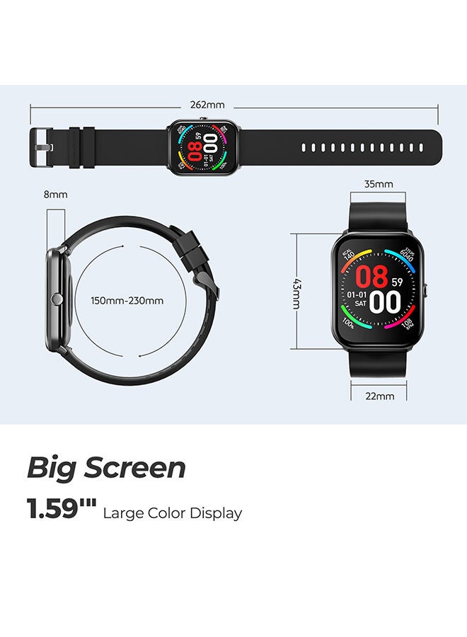SoundPEATS - SmartWatch With All Day Heart Rate Monitor Sleep Quality Tracker IP68 Waterproof 1.4" Large Touch Screen Call & Message Reminder Black - Image 1