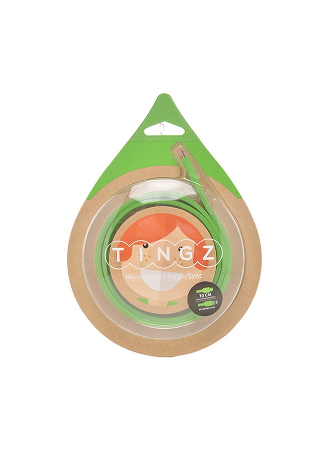 TINGZ Silicon Cable MicroUSB To USB Cable Green  - Image 1