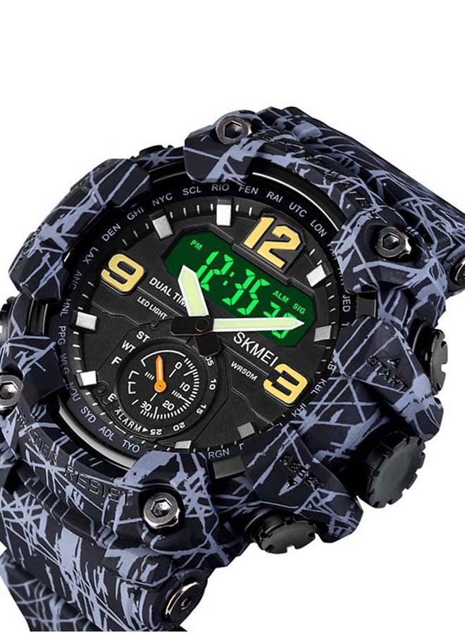 Men's 1637 Japan Movement 3 Time Dual Display Analog LED Electronic Quartz Wristwatch