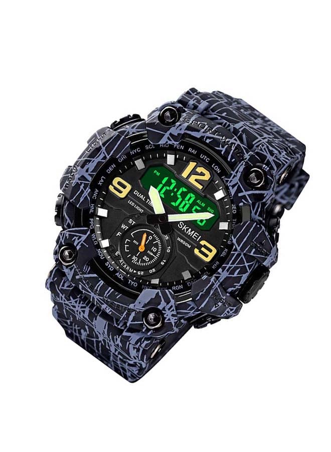 Men's 1637 Japan Movement 3 Time Dual Display Analog LED Electronic Quartz Wristwatch
