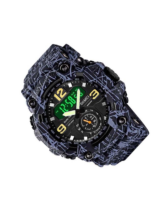 Men's 1637 Japan Movement 3 Time Dual Display Analog LED Electronic Quartz Wristwatch