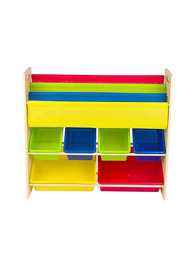 Homesmiths Homesmiths Wood Toy Organizer with Book Rack For Kids Brown Color, 6 Multicolor Bins With 4 Multicolor Sling Pocket | Perfect for Home, Play Schools and Kindergarten D26.5Cm x W86Cm x H78Cm Brown  - Image 5
