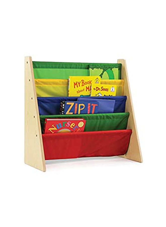Homesmiths Homesmiths 5 Shelf Book Rack Wood Melamine (Beige) With 5 Multicolor Fabric | Natural Wood | Primary Kids Book Rack Storage Bookshelf D30cm x W65cm x H65cm Brown 24x11x25inch  - Image 3