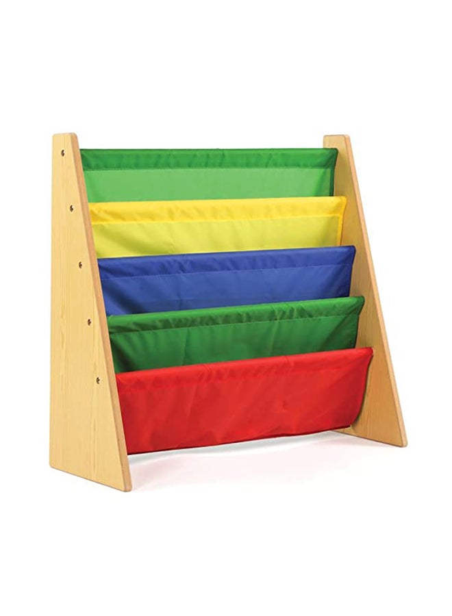 Homesmiths Homesmiths 5 Shelf Book Rack Wood Melamine (Beige) With 5 Multicolor Fabric | Natural Wood | Primary Kids Book Rack Storage Bookshelf D30cm x W65cm x H65cm Brown 24x11x25inch  - Image 4