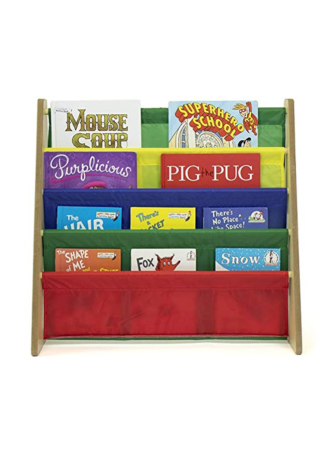 Homesmiths Homesmiths 5 Shelf Book Rack Wood Melamine (Beige) With 5 Multicolor Fabric | Natural Wood | Primary Kids Book Rack Storage Bookshelf D30cm x W65cm x H65cm Brown 24x11x25inch  - Image 5