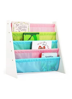 Homesmiths Homesmiths 5 Shelf Book Rack Wood Melamine (White) With 5 Pastel Color Fabric | Natural Wood | Primary Kids Book Rack Storage Bookshelf D30cm x W65cm x H65cm White  - Image 4