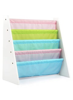 Homesmiths Homesmiths 5 Shelf Book Rack Wood Melamine (White) With 5 Pastel Color Fabric | Natural Wood | Primary Kids Book Rack Storage Bookshelf D30cm x W65cm x H65cm White  - Image 5