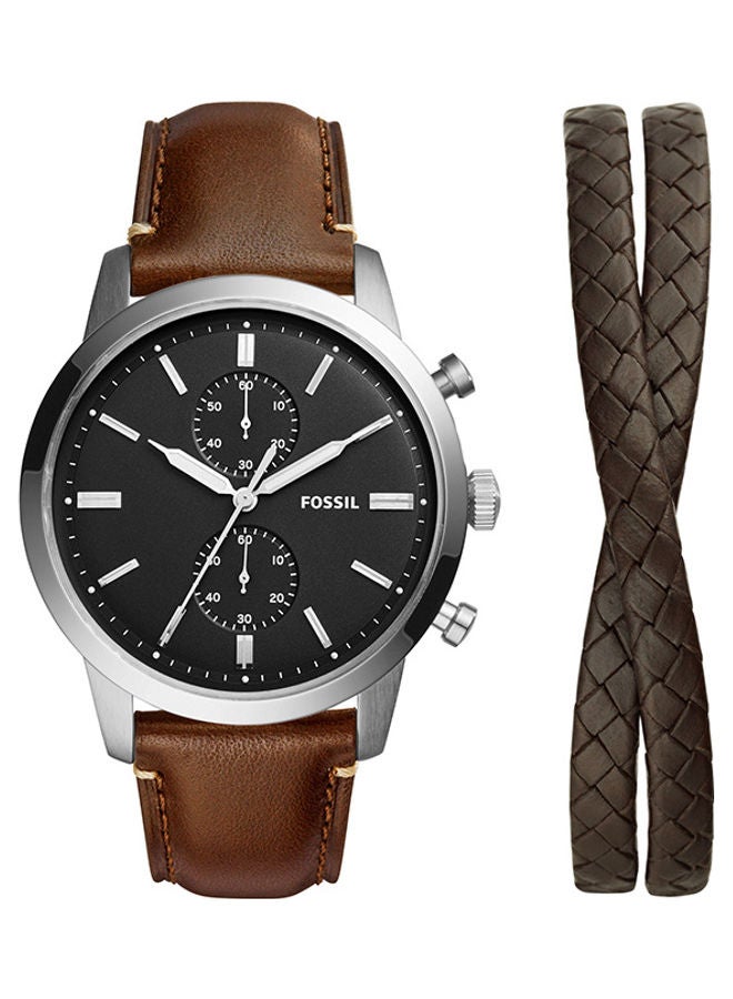 FOSSIL Men's Analog Round Shape Leather Wrist Watch FS5967SET 44 mm 