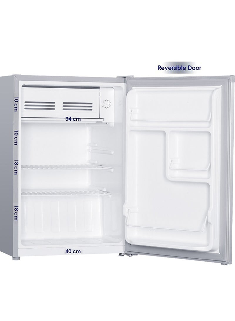 SUPER GENERAL - Mini 90 Liter Gross Volume Compact Refrigerator, Beverage-Fridge With Child Lock, Shelf, Freezer-Box, Reversible Door, 47.5 x 44.5 x 69.5 Cm 239 W SGR-045-HS Silver - Image 1
