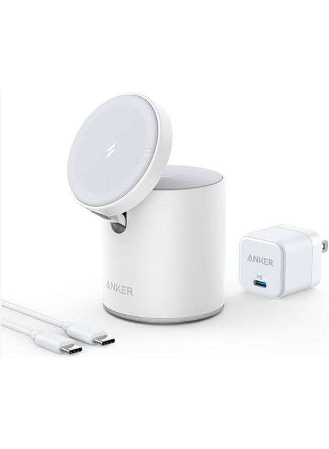 Anker Magnetic Wireless Charger (MagGo), 2 In 1 Wireless Charging Station With 7.5W with USB-C Charge + Cable White  - Image 1