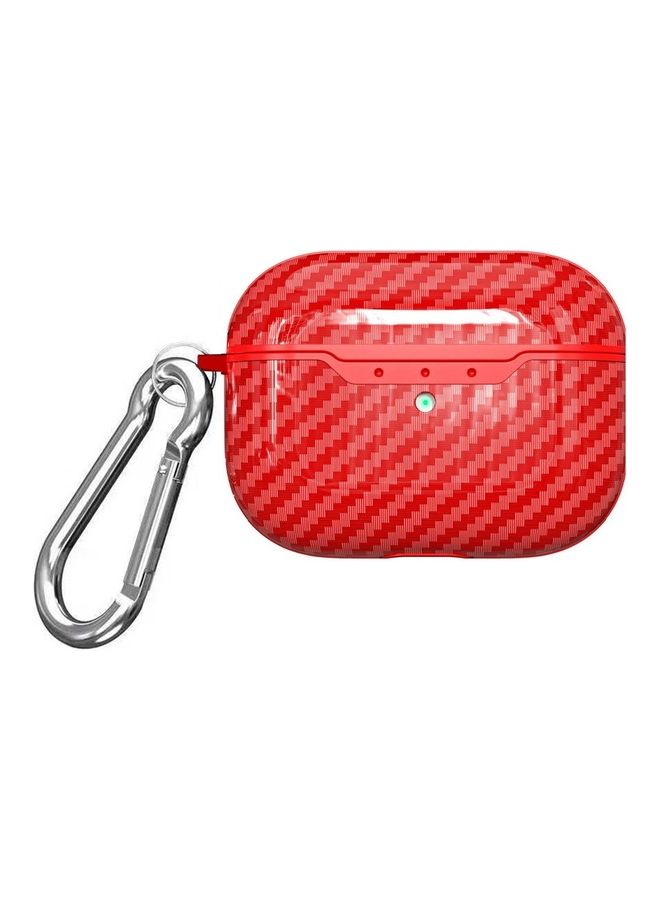 MARGOUN AirPods Pro Shockproof Carbon Fiber Texture Case Cover Stylish Ultra Slim With Keychain Carabiner Red  - Image 1