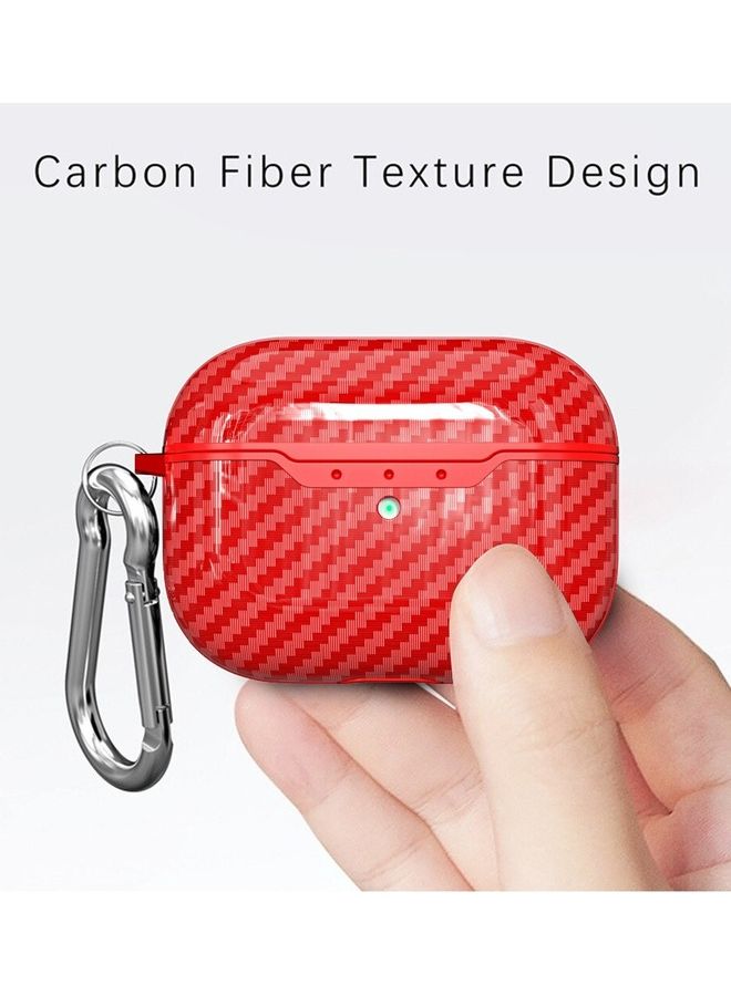 MARGOUN AirPods Pro Shockproof Carbon Fiber Texture Case Cover Stylish Ultra Slim With Keychain Carabiner Red  - Image 2