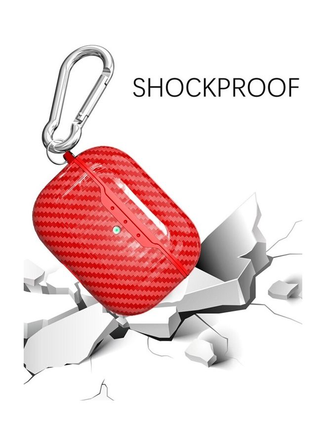 MARGOUN AirPods Pro Shockproof Carbon Fiber Texture Case Cover Stylish Ultra Slim With Keychain Carabiner Red  - Image 3