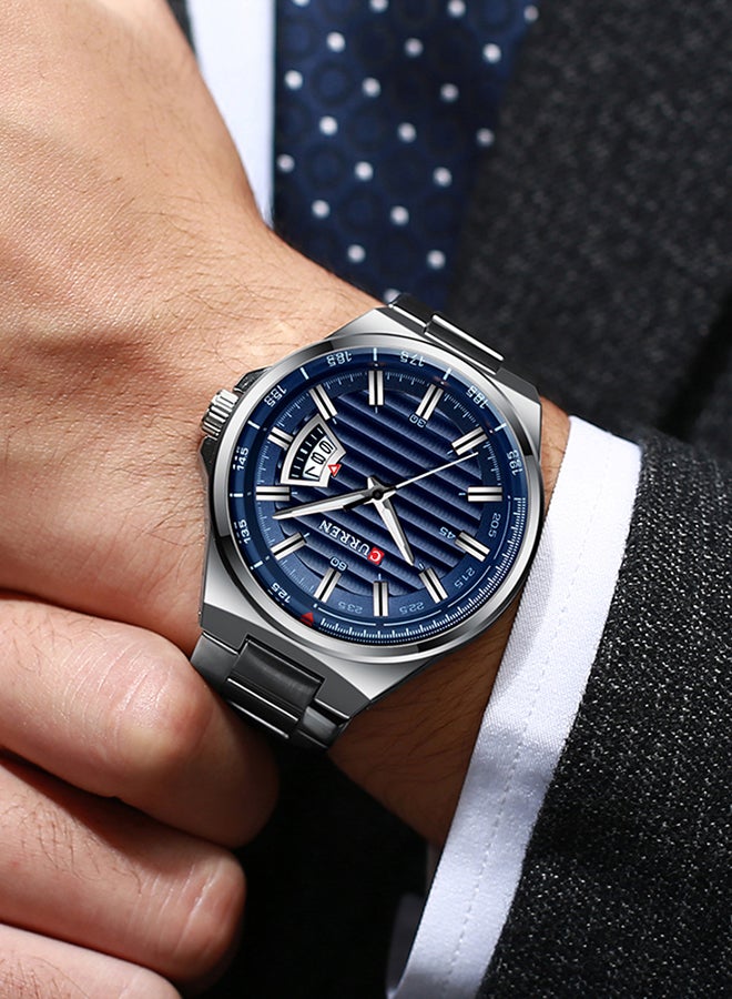 CURREN Men's Waterproof Stainless Steel BAnd With CalAnder Quartz Watch 8375 - 45 mm - Silver - Image 3