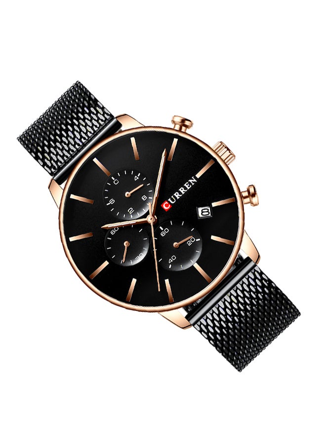 كارين ساعة يد كوارتز كاجوال كرونوغراف مقاومة للماء بسوار من الستانلس ستيل وسوار شبكي مقاس 8339 - 43 مم - لون أسود للرجال - Image 5