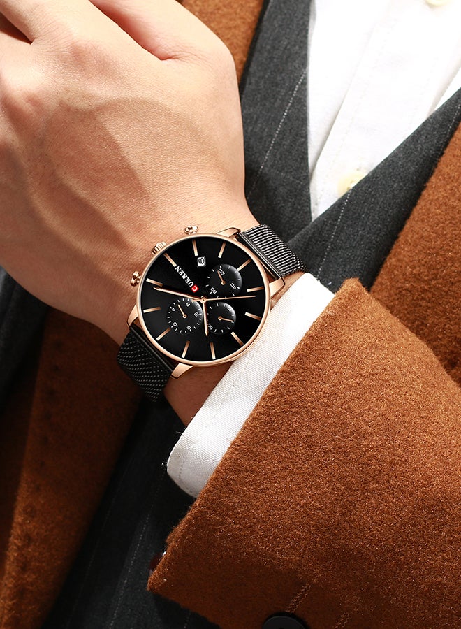 كارين ساعة يد كوارتز كاجوال كرونوغراف مقاومة للماء بسوار من الستانلس ستيل وسوار شبكي مقاس 8339 - 43 مم - لون أسود للرجال - Image 3