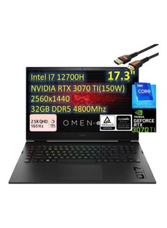 OMEN Gaming Laptop With 17.3-Inch Display, Core i7-12700H Processor/32GB RAM/1TB SSD/8GB Nvidia GeForce RTX 3070 Ti Graphics Card/Windows 10 Home With HDMI Cable English Black